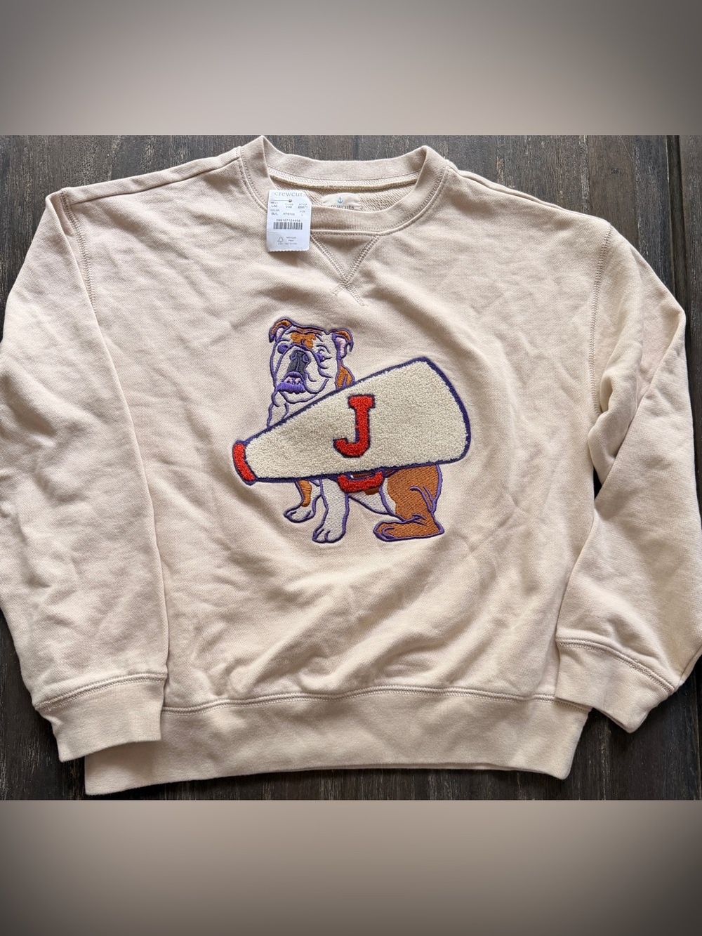 Crewcuts Beige Bulldog Patch Crewneck Sweatshirt with megaphone NWT
